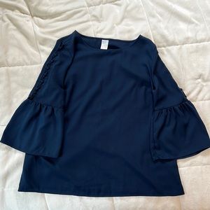 Time and True navy blue shirt with 3/4 bell sleeves
